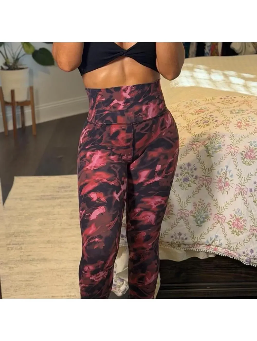 Lululemon Align High Rise Crop Pink Black Floral Leggings Size 6